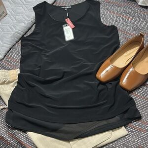 Sz M🇨🇦⭐️NWT Piccadilly Women's Black Sleeveless Chiffon Overlay Black Top